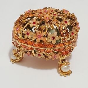Vtg. Versailles Enamel Floral Egg Trinket Box